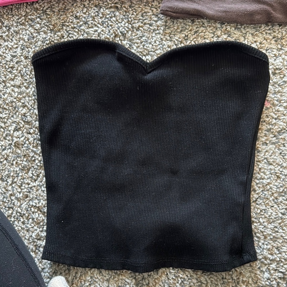 Black Strapless Ribbed Top